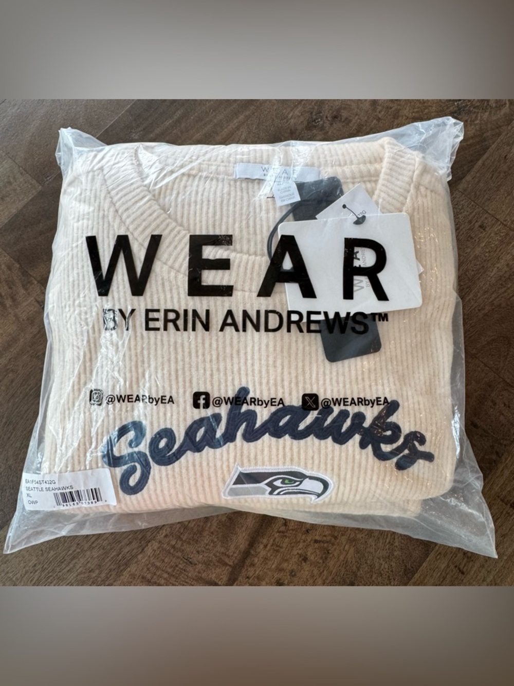 WEAR by Erin Andrews Cream Seahawks Rib-Knit Pajama Set